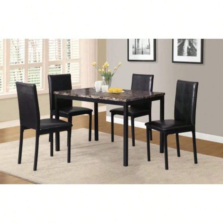Noyes Metal Dining Table with Laminated Faux Marble Top, Black