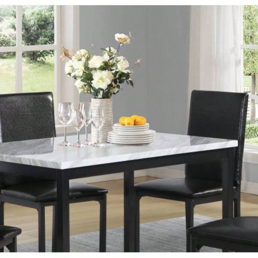 Noyes Metal Dining Table with Laminated Faux Marble Top,