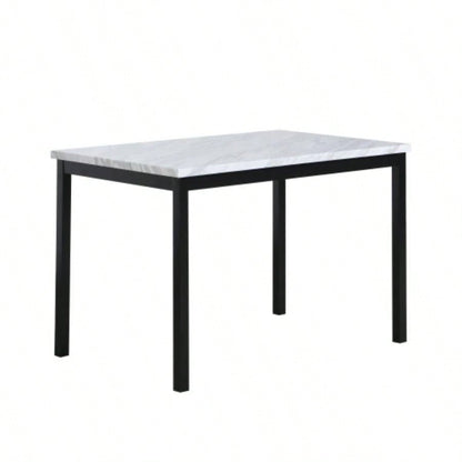 Noyes Metal Dining Table with Laminated Faux Marble Top, Black