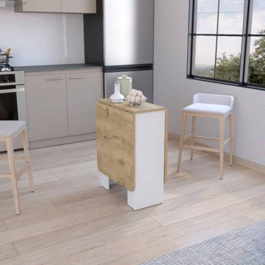 Folding Table with Expandable Design in 3 Forms, White/ Macadamia