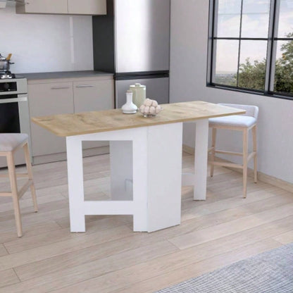Folding Table with Expandable Design in 3 Forms, White/ Macadamia