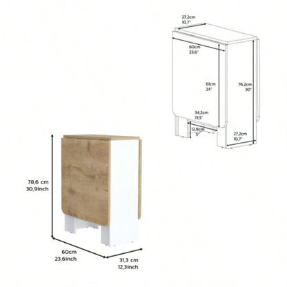 Folding Table with Expandable Design in 3 Forms, White/ Macadamia