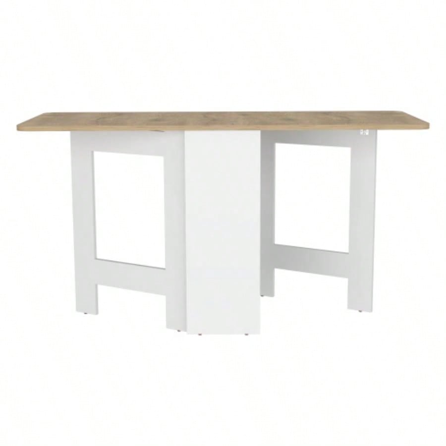 Folding Table with Expandable Design in 3 Forms, White/ Macadamia
