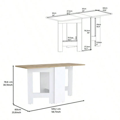 Folding Table with Expandable Design in 3 Forms, White/ Macadamia