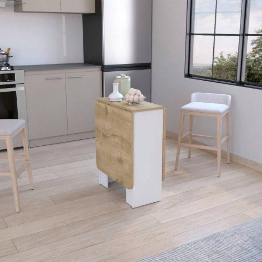 Folding Table with Expandable Design in 3 Forms, White/ Macadamia