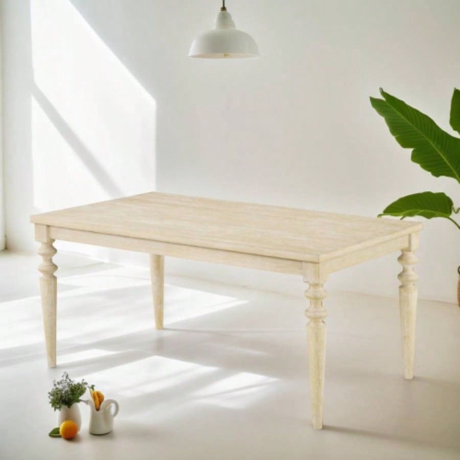 Amonia Urban Style Wired White Wood Turned - Leg Dining Table
