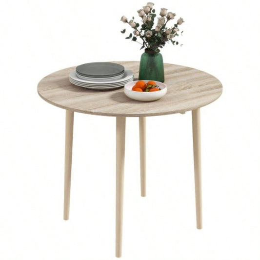 HOMCOM 35 Small Kitchen Table, Collapsible Drop Leaf Table Small Spaces, Round Folding Dining Table with Solid Wood Kitchen, Dining Room, Oak Color