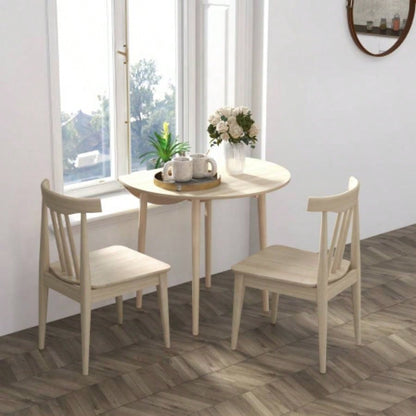HOMCOM 35 Small Kitchen Table, Collapsible Drop Leaf Table Small Spaces, Round Folding Dining Table with Solid Wood Kitchen, Dining Room, Oak Color