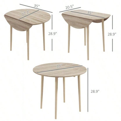 HOMCOM 35 Small Kitchen Table, Collapsible Drop Leaf Table Small Spaces, Round Folding Dining Table with Solid Wood Kitchen, Dining Room, Oak Color