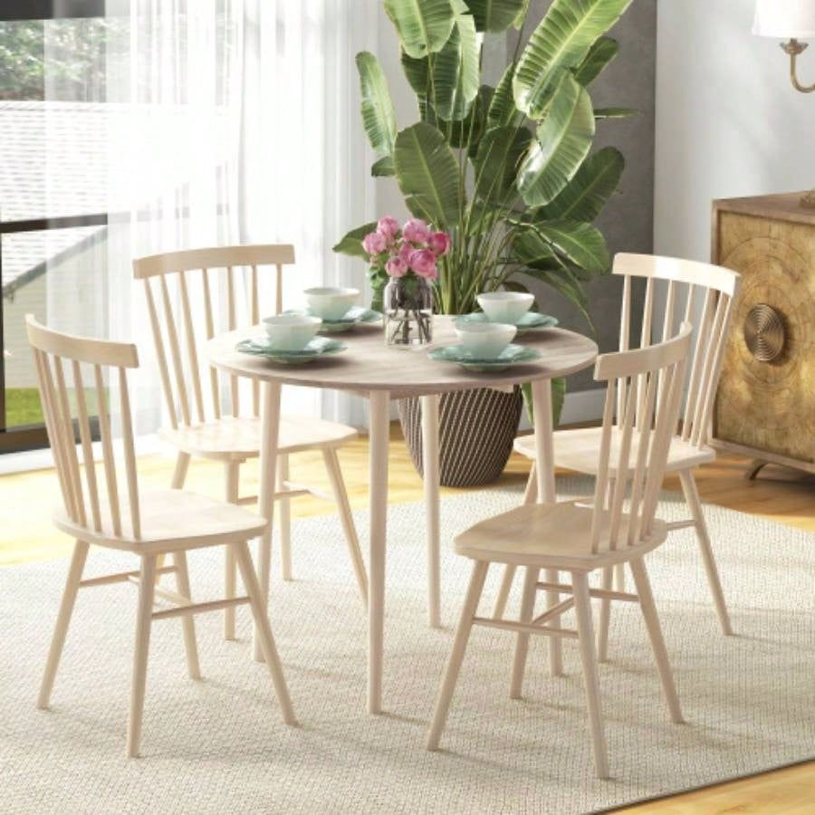 HOMCOM 35 Small Kitchen Table, Collapsible Drop Leaf Table Small Spaces, Round Folding Dining Table with Solid Wood Kitchen, Dining Room, Oak Color