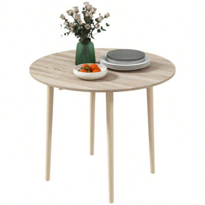 HOMCOM 35 Small Kitchen Table, Collapsible Drop Leaf Table Small Spaces, Round Folding Dining Table with Solid Wood Kitchen, Dining Room, Oak Color