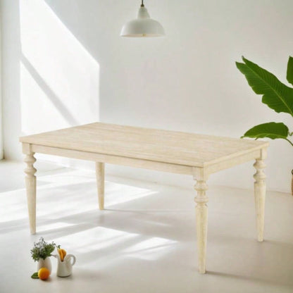 Amonia Urban Style Wired White Wood Turned - Leg Dining Table