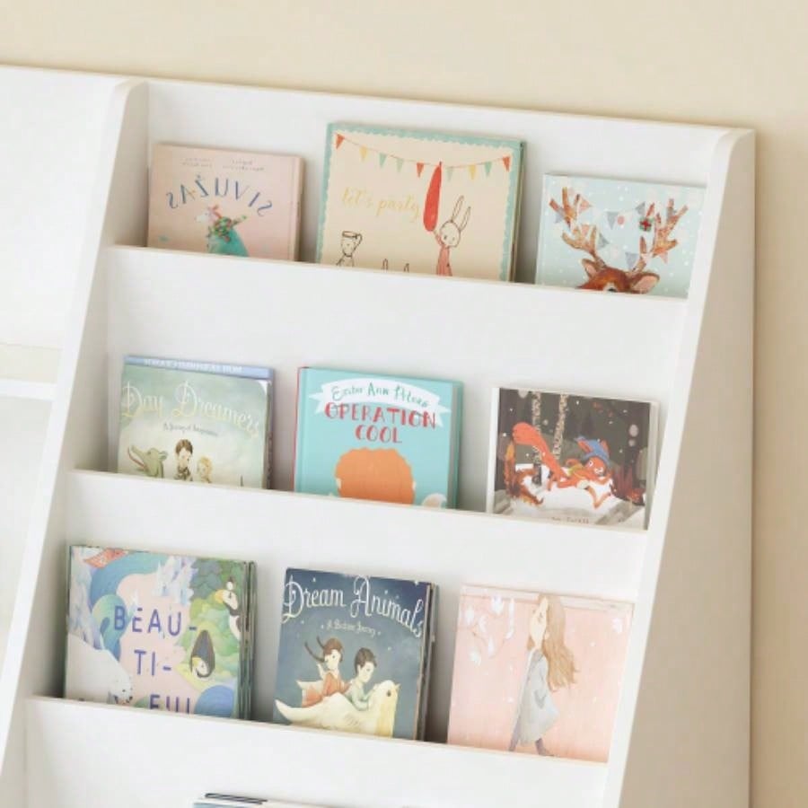 Kids Bookshelf and Toy Storage Organizer, Multifunctional 4 Tier Wooden Kids Book Shelf with Bookcase Display Stand in Kids Room Playroom Nursery Kids, Children, Toddlers White
