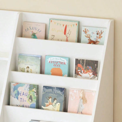 Kids Bookshelf and Toy Storage Organizer, Multifunctional 4 Tier Wooden Kids Book Shelf with Bookcase Display Stand in Kids Room Playroom Nursery Kids, Children, Toddlers White