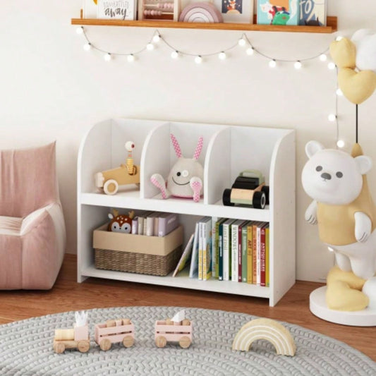 Kids Bookcase with 4 Compartments, Storage Book Shelf, Storage Display, Rack, Toy Organizer Childrens Room, Playroom, Nursery