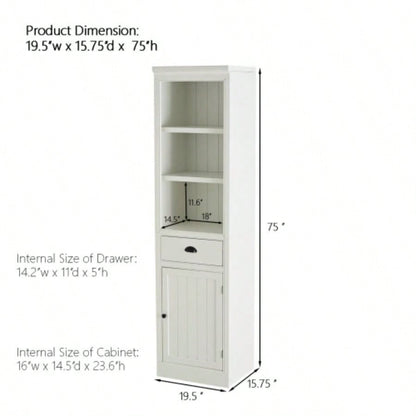 75 Freestanding 5 - Tier Display Book Shelf with 1 File Drawer, Farmhouse Bookcase with Storage Cabinet, Modern Wooden Organizer Pantry Hallways Living Room, Kitchen, Home, Office - White