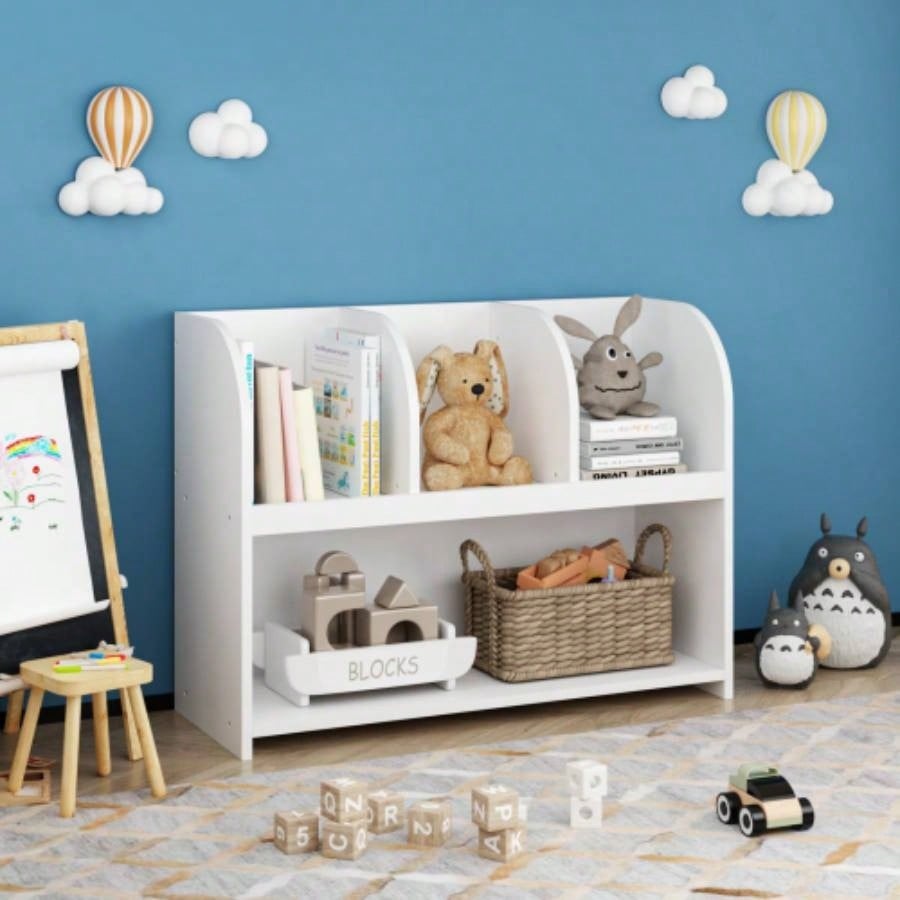 Kids Bookcase with 4 Compartments, Storage Book Shelf, Storage Display, Rack, Toy Organizer Childrens Room, Playroom, Nursery