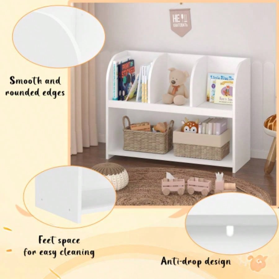 Kids Bookcase with 4 Compartments, Storage Book Shelf, Storage Display, Rack, Toy Organizer Childrens Room, Playroom, Nursery