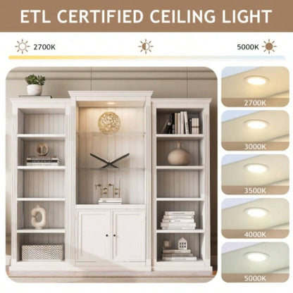 78.75 Tall 3 - Pieces Bookcase Display Cabinet with 5 Colors Adjustable LED Ceiling Light, Retro style Bookshelves with tempered glass shelves Living Room, Office, Studio or Workspace, White