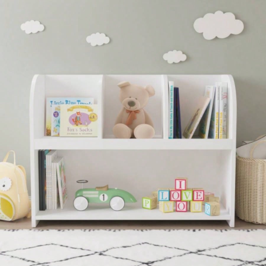 Kids Bookcase with 4 Compartments, Storage Book Shelf, Storage Display, Rack, Toy Organizer Childrens Room, Playroom, Nursery