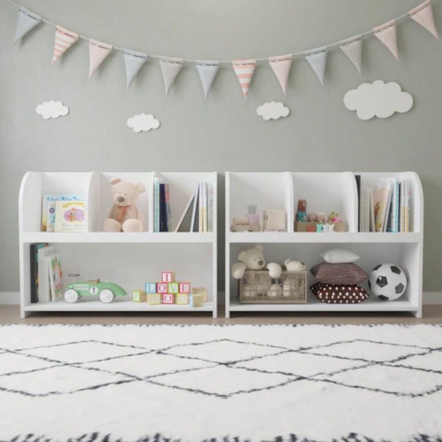 Kids Bookcase with 4 Compartments, Storage Book Shelf, Storage Display, Rack, Toy Organizer Childrens Room, Playroom, Nursery