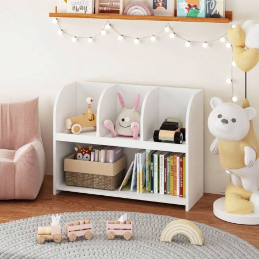 Kids Bookcase with 4 Compartments, Storage Book Shelf, Storage Display, Rack, Toy Organizer Childrens Room, Playroom, Nursery