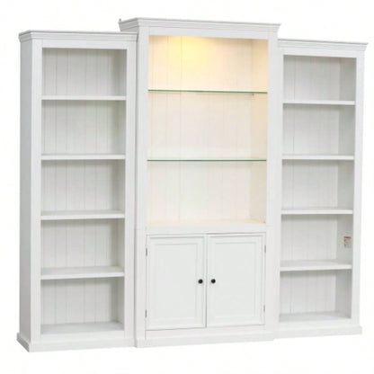 78.75 Tall 3 - Pieces Bookcase Display Cabinet with 5 Colors Adjustable LED Ceiling Light, Retro style Bookshelves with tempered glass shelves Living Room, Office, Studio or Workspace, White