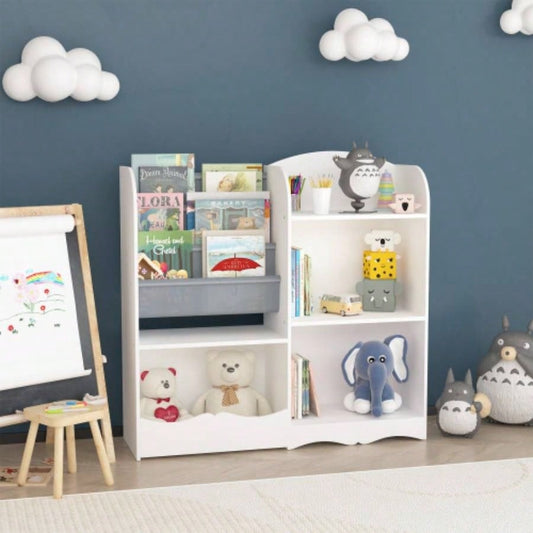 Kids Bookshelf and Toy Organizer, 3 Tier Bookshelf Kids, Fabric Toddler Bookcase Book Shelf Kids Rooms, Bedroom, Playroom, Nursery, Toy Storage Organizer with Bookshelf