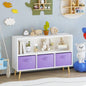 Kids bookcase with Collapsible Fabric Drawers, Childrens Book Display, Toy Storage Cabinet Organizer, White/Purple