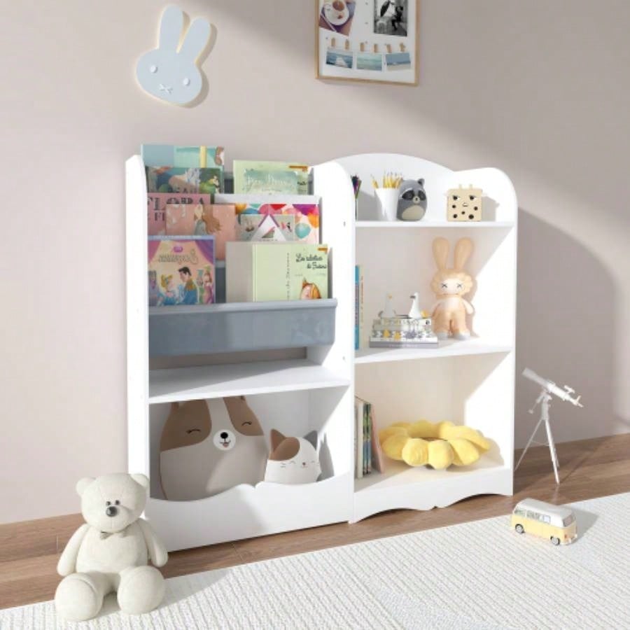 Kids Bookshelf and Toy Organizer, 3 Tier Bookshelf Kids, Fabric Toddler Bookcase Book Shelf Kids Rooms, Bedroom, Playroom, Nursery, Toy Storage Organizer with Bookshelf