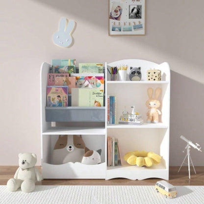 Kids Bookshelf and Toy Organizer, 3 Tier Bookshelf Kids, Fabric Toddler Bookcase Book Shelf Kids Rooms, Bedroom, Playroom, Nursery, Toy Storage Organizer with Bookshelf