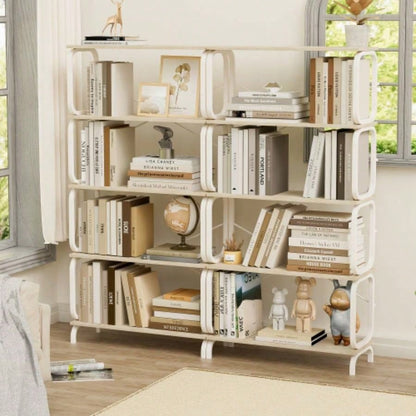 5 Tier Large Book Shelf, Bookcase Home Office Open Bookshelf, Shelves Living Room, Office Shelf, Vintage Industrial Style Bookshelf with White Metal Frame, White