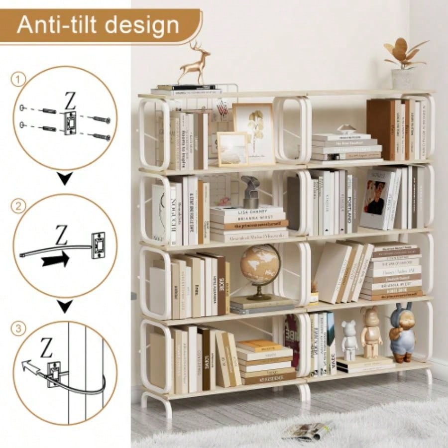 5 Tier Large Book Shelf, Bookcase Home Office Open Bookshelf, Shelves Living Room, Office Shelf, Vintage Industrial Style Bookshelf with White Metal Frame, White
