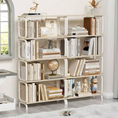 5 Tier Large Book Shelf, Bookcase Home Office Open Bookshelf, Shelves Living Room, Office Shelf, Vintage Industrial Style Bookshelf with White Metal Frame, White