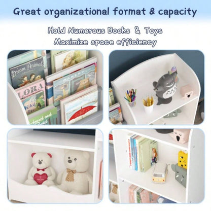 Kids Bookshelf and Toy Organizer, 3 Tier Bookshelf Kids, Fabric Toddler Bookcase Book Shelf Kids Rooms, Bedroom, Playroom, Nursery, Toy Storage Organizer with Bookshelf