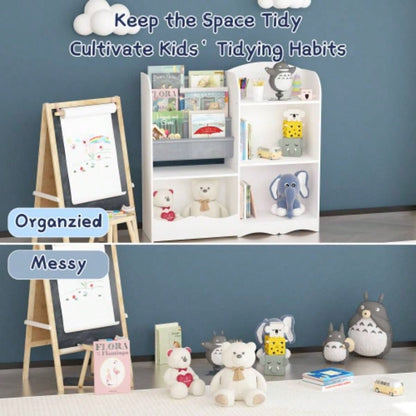Kids Bookshelf and Toy Organizer, 3 Tier Bookshelf Kids, Fabric Toddler Bookcase Book Shelf Kids Rooms, Bedroom, Playroom, Nursery, Toy Storage Organizer with Bookshelf