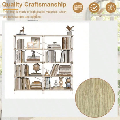 5 Tier Large Book Shelf, Bookcase Home Office Open Bookshelf, Shelves Living Room, Office Shelf, Vintage Industrial Style Bookshelf with White Metal Frame, White