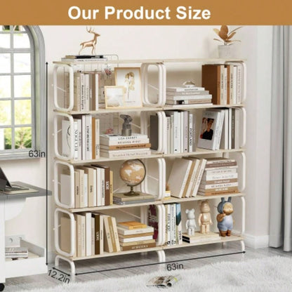 5 Tier Large Book Shelf, Bookcase Home Office Open Bookshelf, Shelves Living Room, Office Shelf, Vintage Industrial Style Bookshelf with White Metal Frame, White