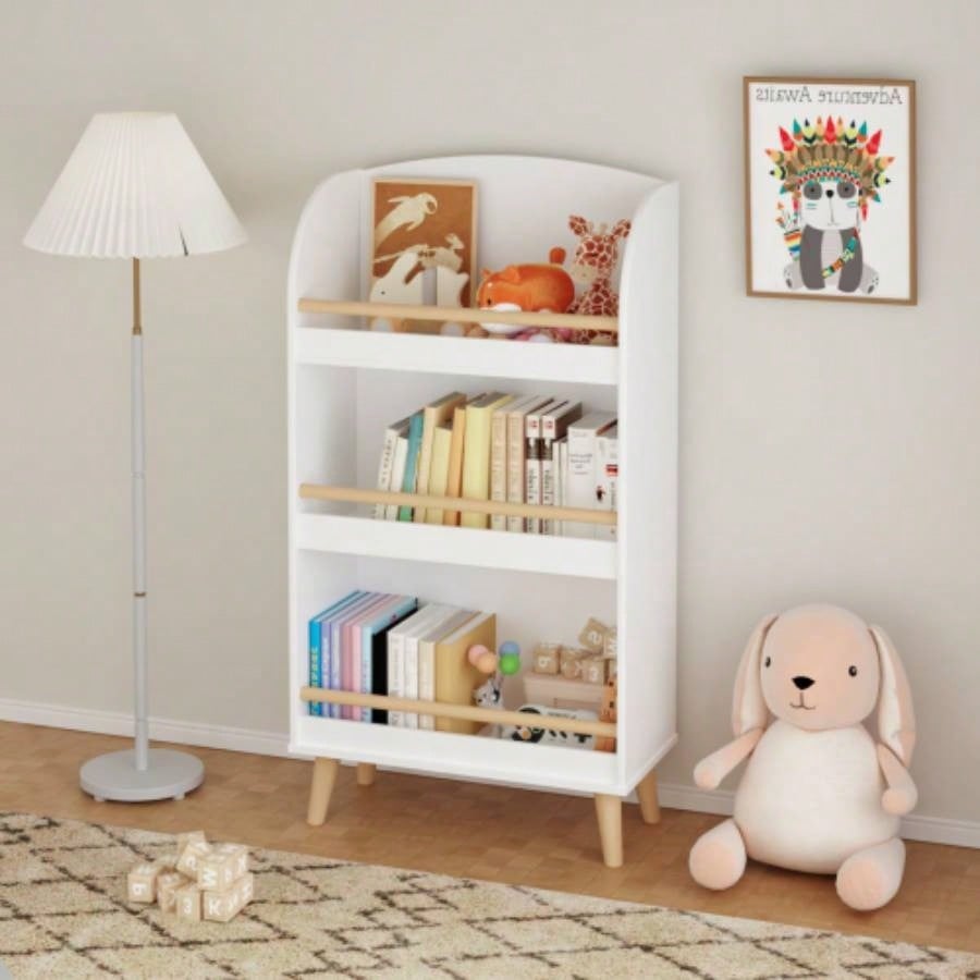 Kids Bookshelf, 3 - Tier Bookcase, Book Organizer, toy Storage Cabinet Organizer, White