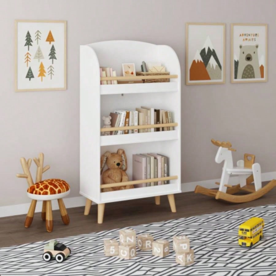Kids Bookshelf, 3 - Tier Bookcase, Book Organizer, toy Storage Cabinet Organizer, White