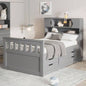 Twin Size Captain Platform Bed Frame with Storage Bookcases and Shelves, Four Drawers, Gray