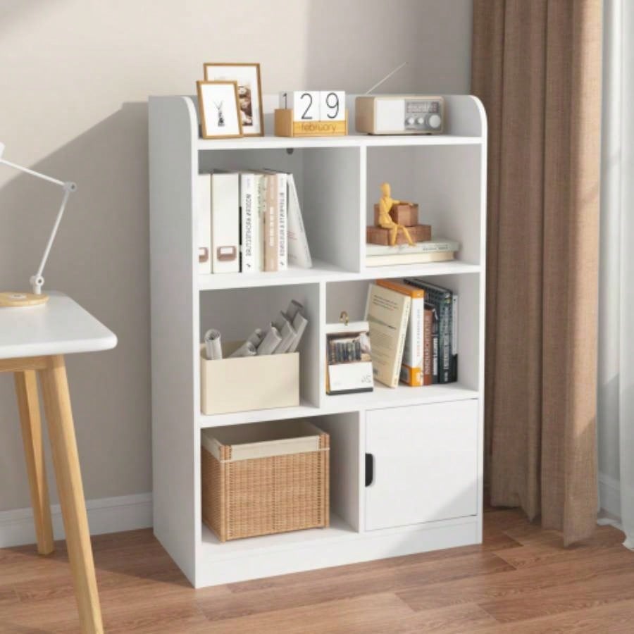 Kids Bookcase, Bookshelf with 6 Compartments, Freestanding Shelves and Cube Organizer, Bedroom Living Room Office Closet School in White