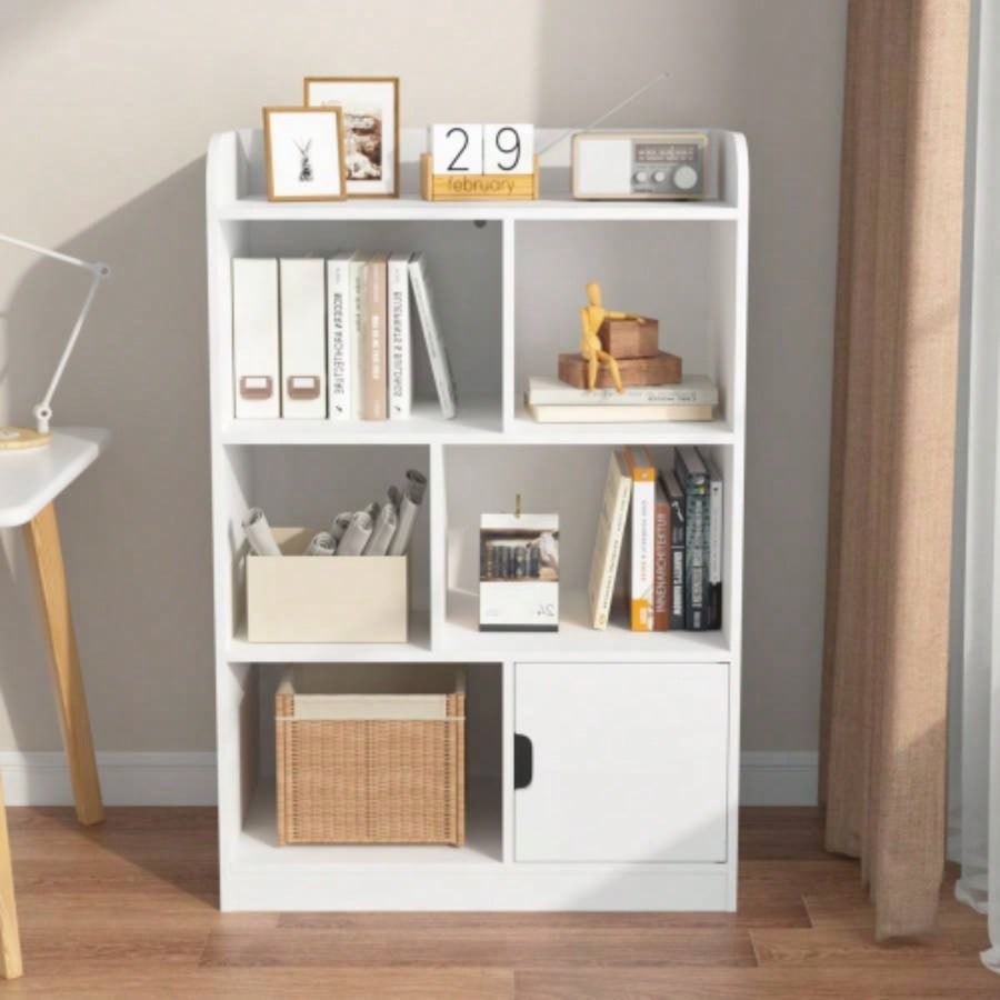 Kids Bookcase, Bookshelf with 6 Compartments, Freestanding Shelves and Cube Organizer, Bedroom Living Room Office Closet School in White