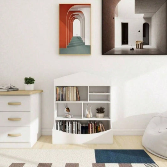 Multi - Functional Shelf Bookcase, Storage Display, Rack, Organizer, White, 14.37 Dx 31.50x39.37 H