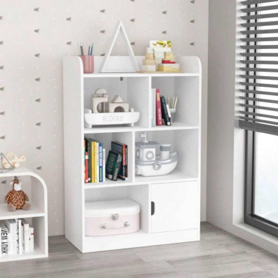 Kids Bookcase, Bookshelf with 6 Compartments, Freestanding Shelves and Cube Organizer, Bedroom Living Room Office Closet School in White