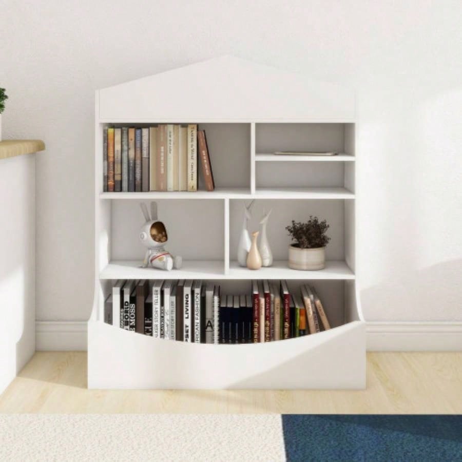 Multi - Functional Shelf Bookcase, Storage Display, Rack, Organizer, White, 14.37 Dx 31.50x39.37 H