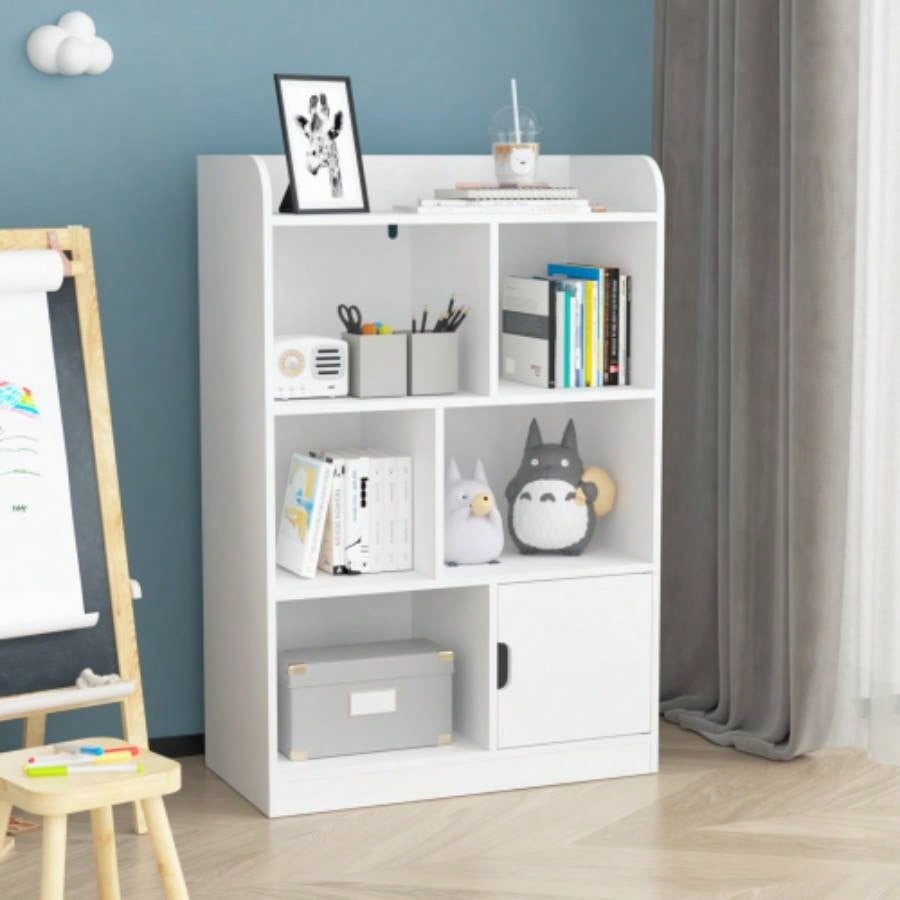 Kids Bookcase, Bookshelf with 6 Compartments, Freestanding Shelves and Cube Organizer, Bedroom Living Room Office Closet School in White