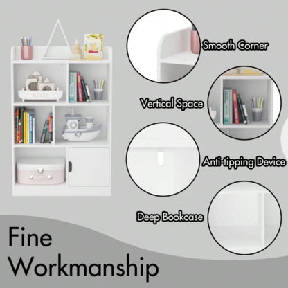 Kids Bookcase, Bookshelf with 6 Compartments, Freestanding Shelves and Cube Organizer, Bedroom Living Room Office Closet School in White