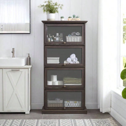 Glass display cabinet 4 Tier Glass Display Cabinet Storage Curio Cabinet with Flip up Glass Doors, Collectors Showcase Toy Figure Organizers Rack, Bookcase Living Room BRO