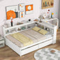 Full Bed with L - shaped Bookcases, Drawers, White